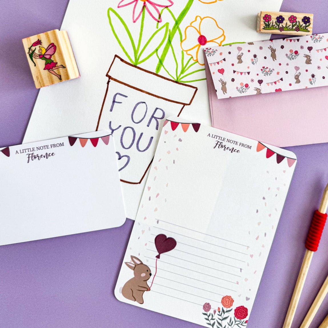 Bunny Writing Set for Kids - Dolly and Fred Designs