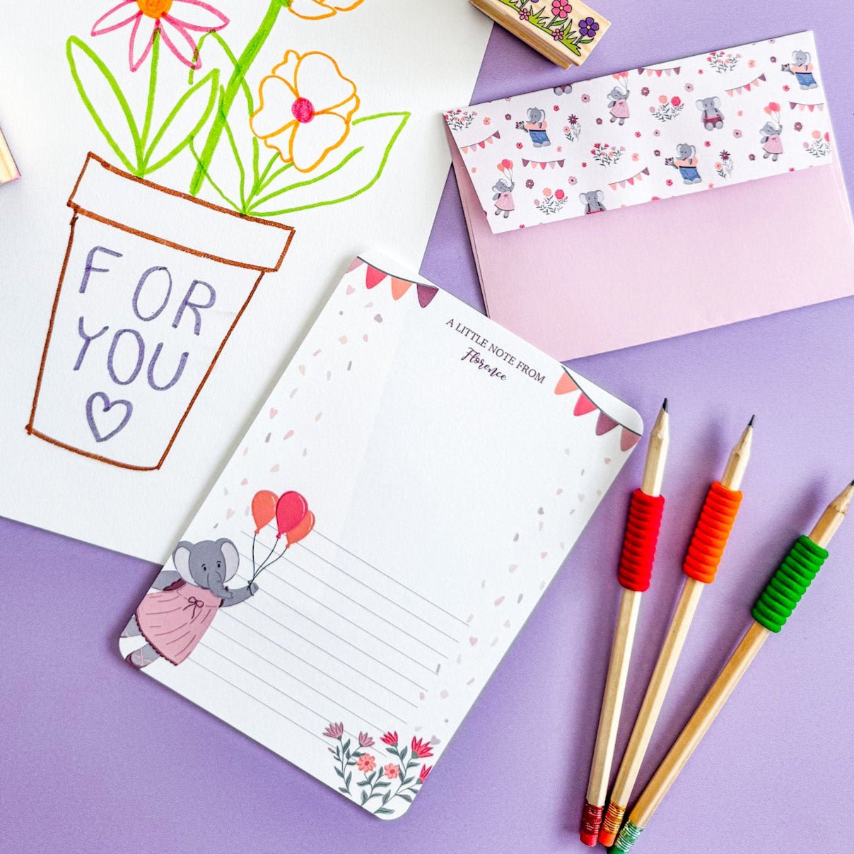 Fun Elephant Writing Set for Kids - Dolly and Fred Designs