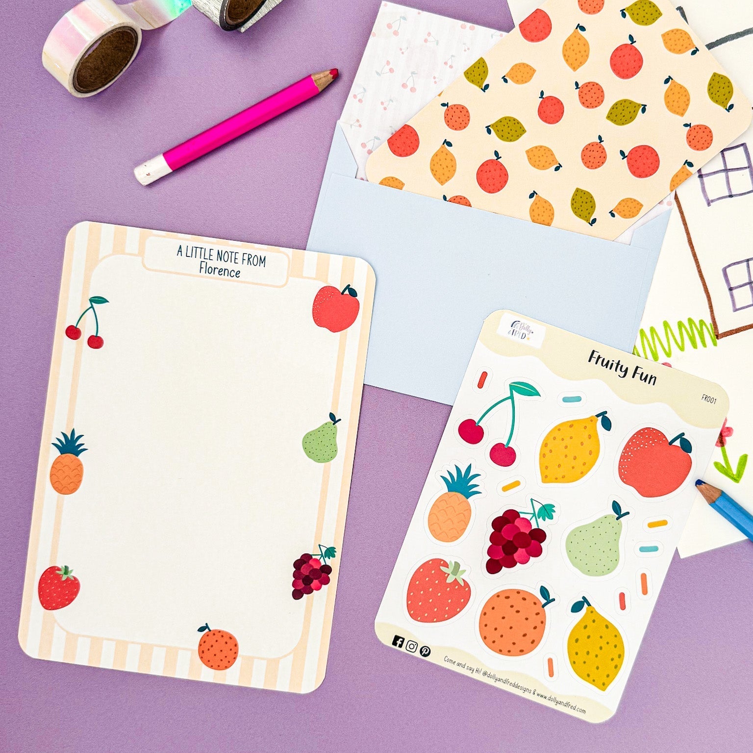 Fun Fruit Writing Set for Kids - Dolly and Fred Designs