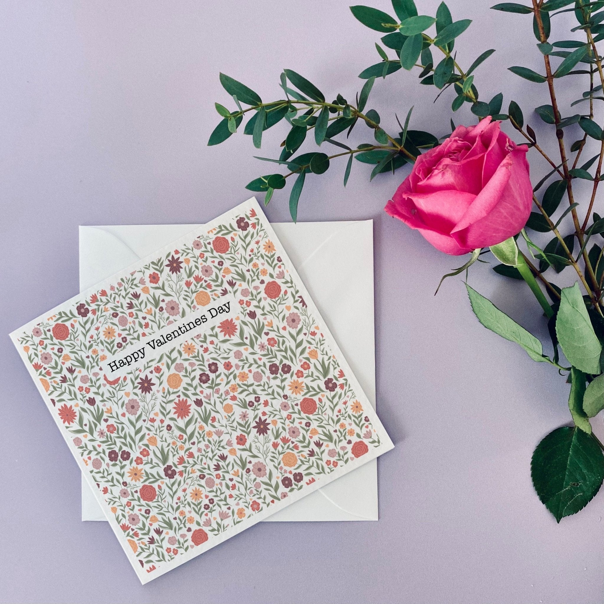 Happy Valentines Day Floral Patterned Card - Dolly and Fred Designs