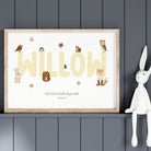 Woodland Nursery Name Sign, Christening gift for baby, gender neutral animal playroom decor, custom bible verse wall art