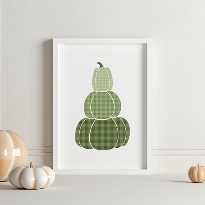 Fall Pumpkins Seasonal Print, Check Pumpkin Autumn Decor, Cosy Autumn Wall Art