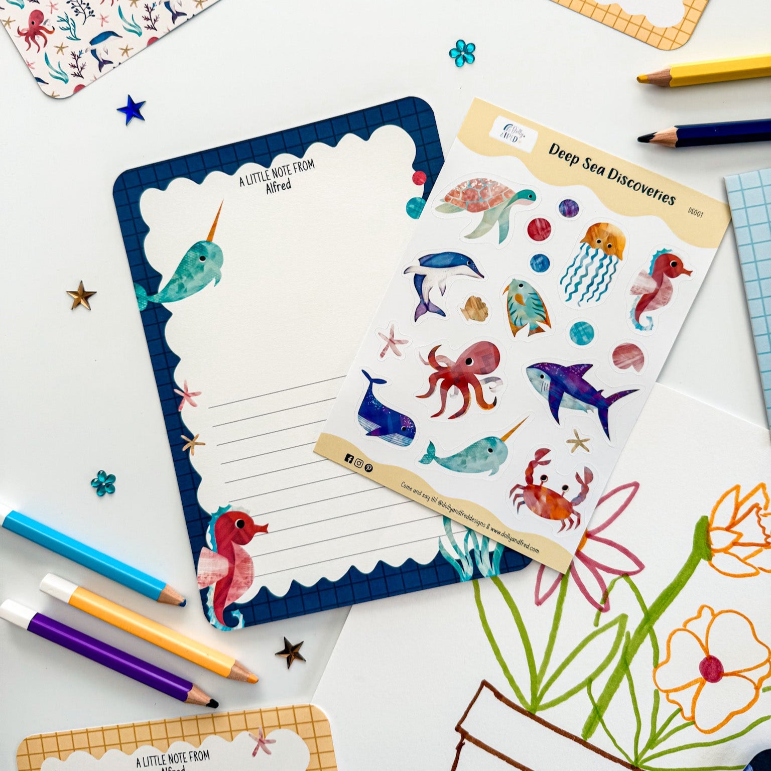 Ocean-themed stationery set, a perfect gift for kids who love sea creatures.