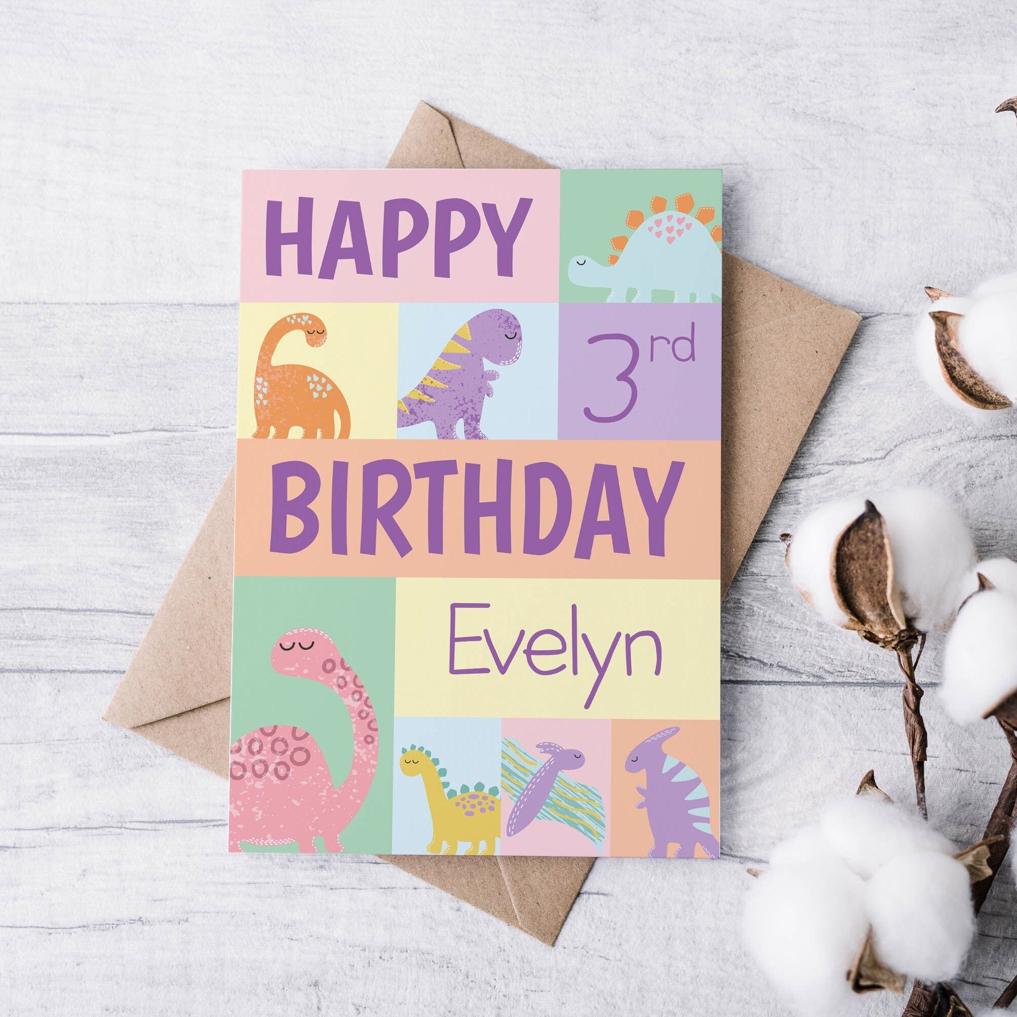 Personalised Dinosaur Birthday Card - Dolly and Fred Designs