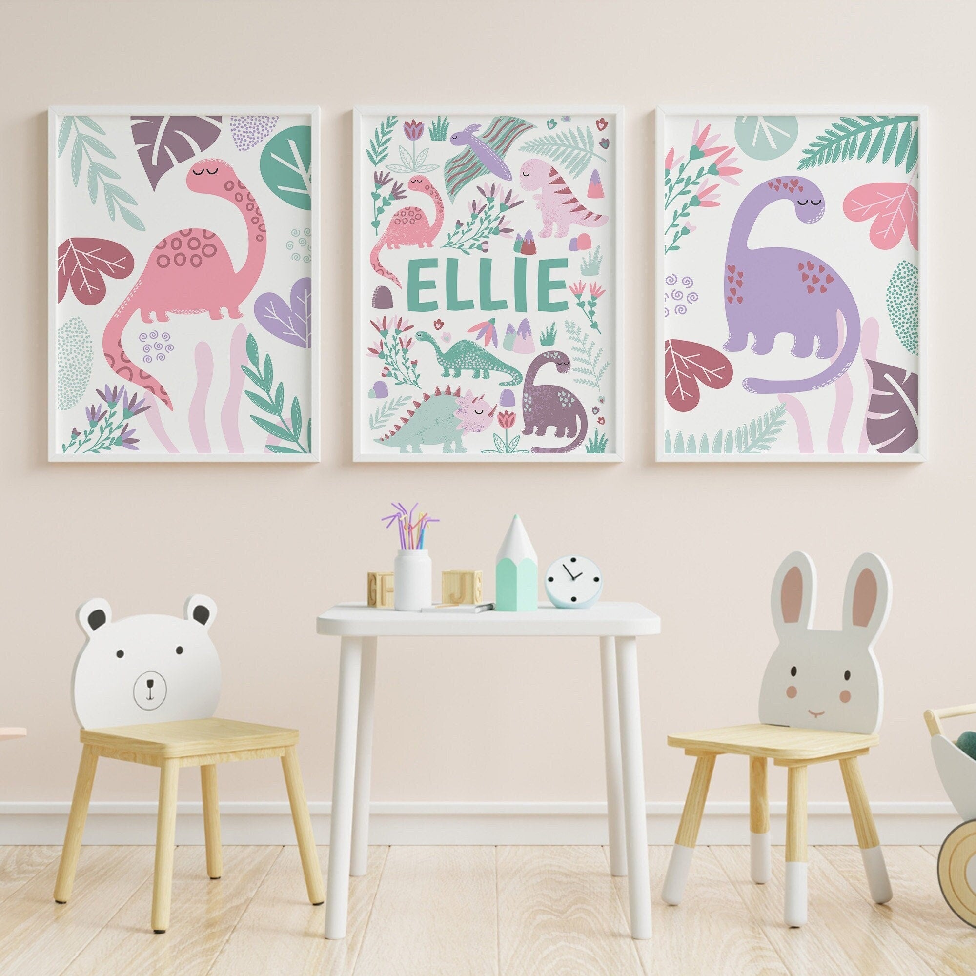 Personalised dinosaur print set - Dolly and Fred Designs