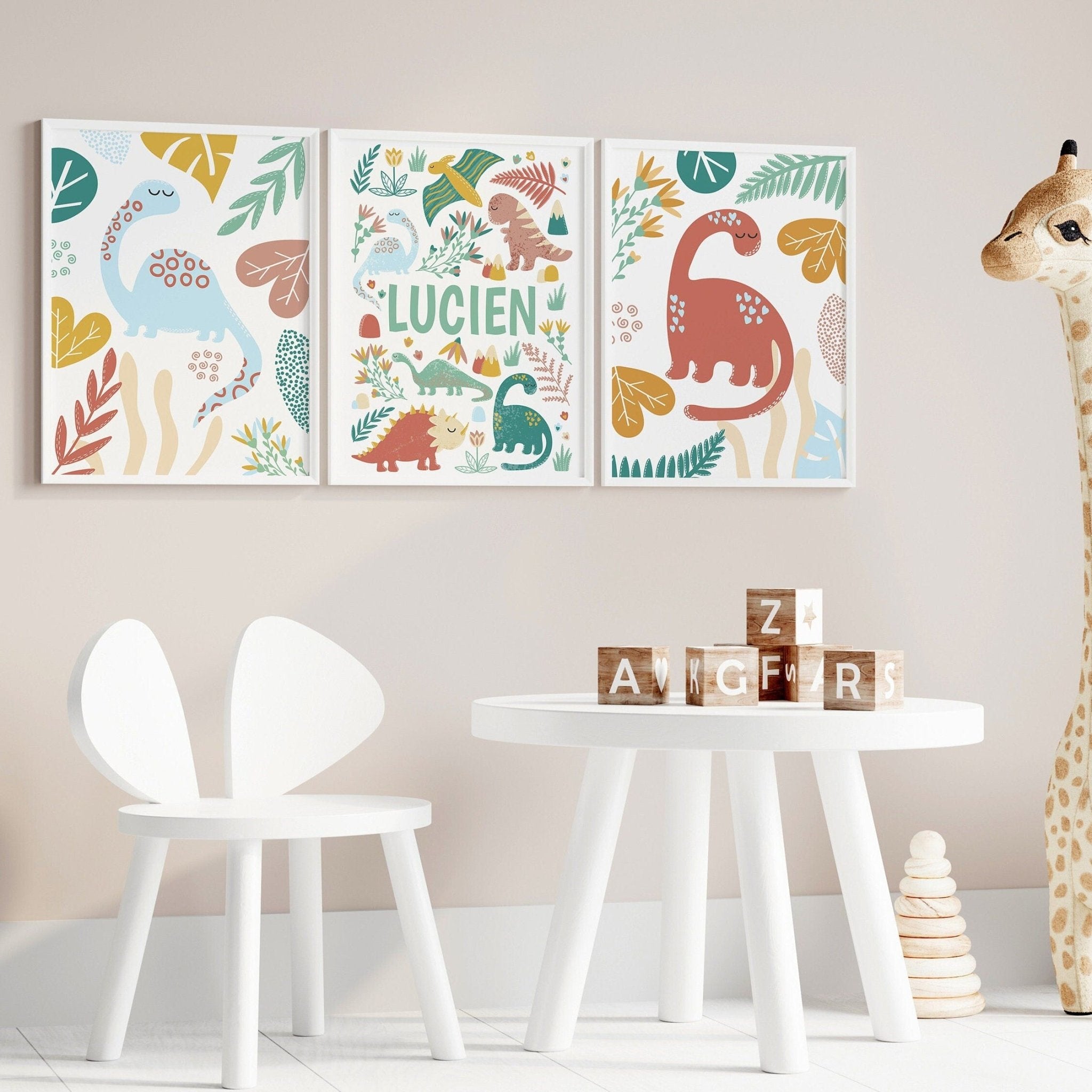 Personalised dinosaur print set - Dolly and Fred Designs