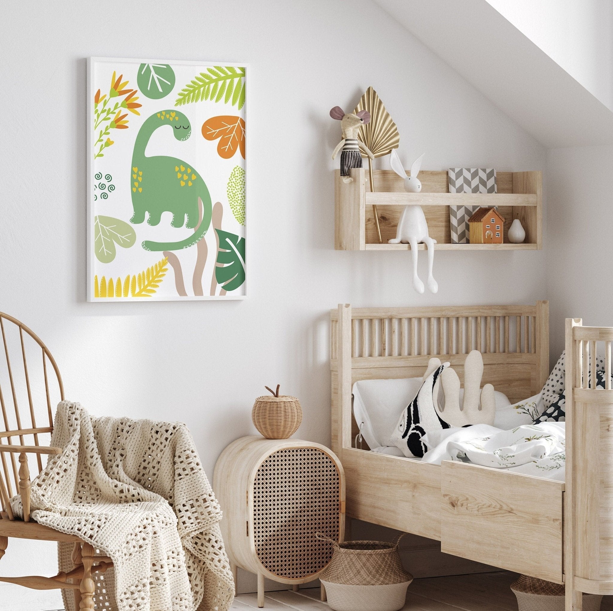 Personalised green dinosaur nursery print set of 3 - Dolly and Fred Designs