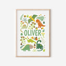 Personalised green dinosaur nursery print set of 3 - Dolly and Fred Designs