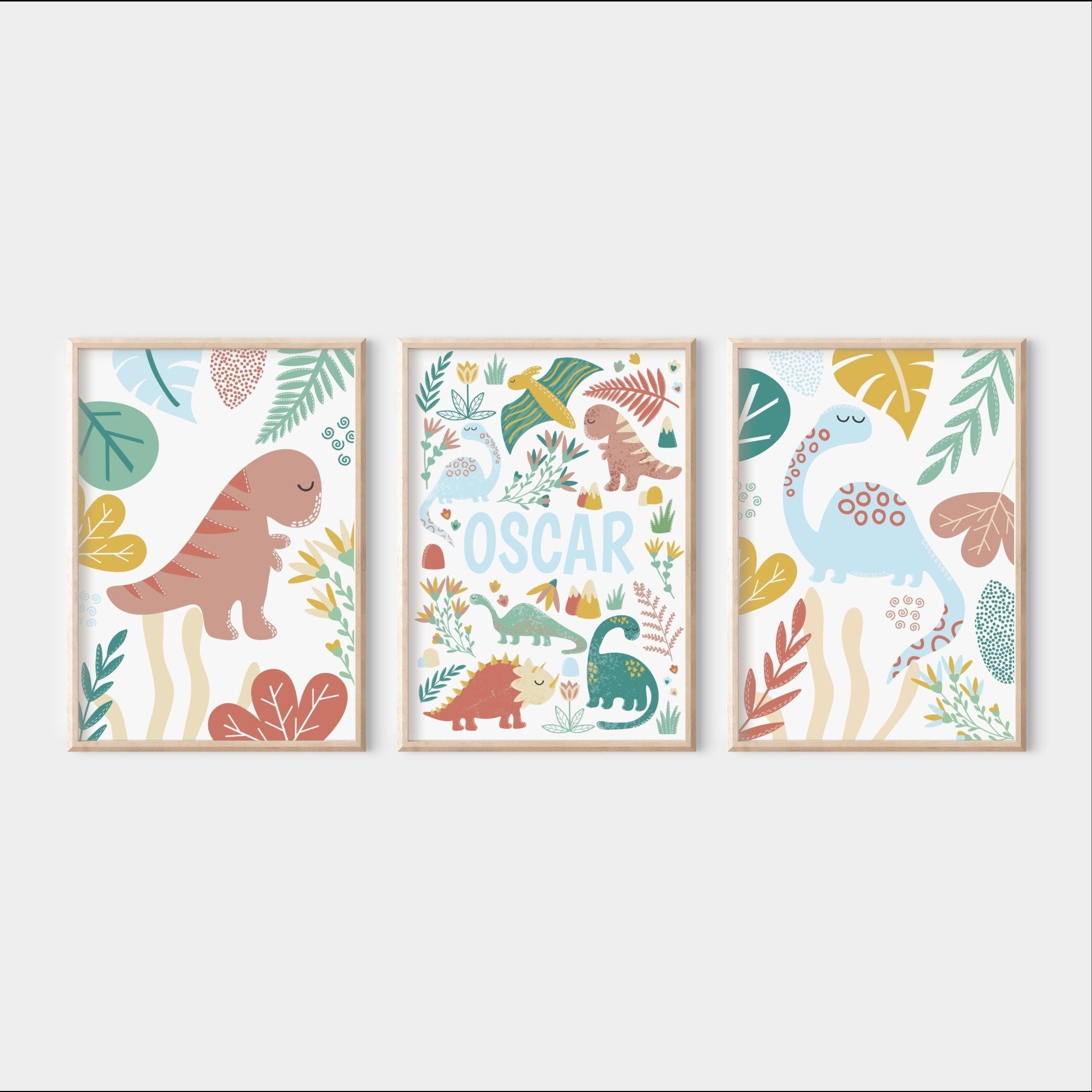 Personalised neutral dinosaur print set - Dolly and Fred Designs