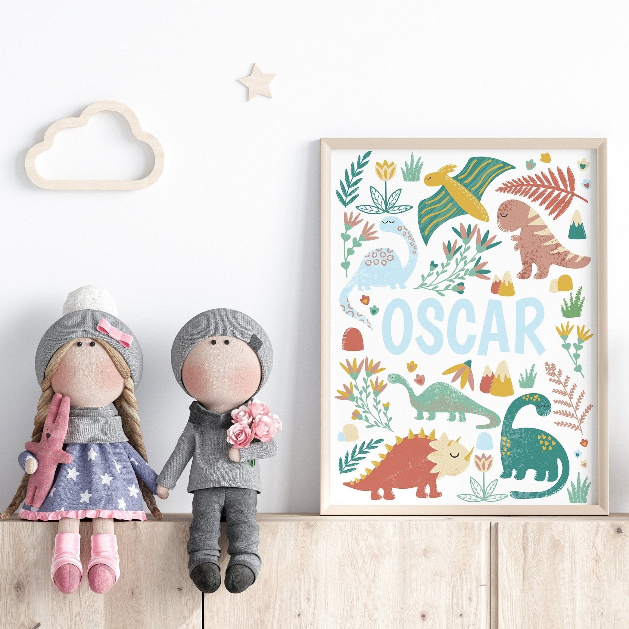 Personalised neutral dinosaur print set - Dolly and Fred Designs