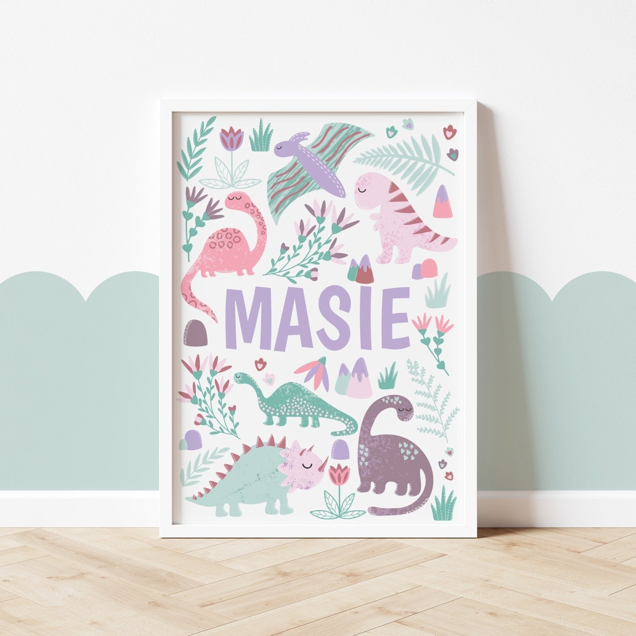 Personalised Pink Dinosaur Print - Dolly and Fred Designs