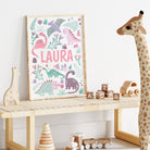 Personalised Pink Dinosaur Print - Dolly and Fred Designs