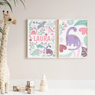 Personalised Pink Dinosaur Print - Dolly and Fred Designs