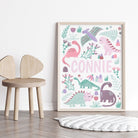 Personalised Pink Dinosaur Print - Dolly and Fred Designs