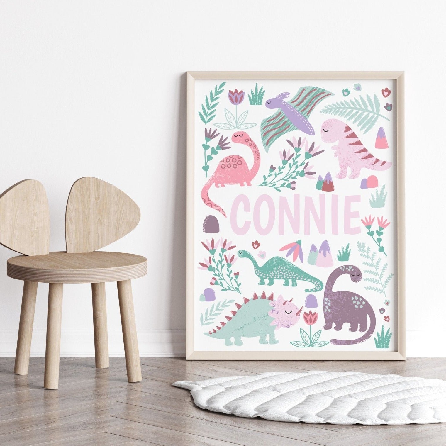 Personalised Pink Dinosaur Print - Dolly and Fred Designs