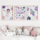 Personalised pink outer space nursery prints - Dolly and Fred Designs