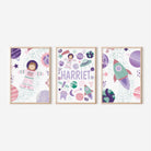 Personalised pink outer space nursery prints - Dolly and Fred Designs