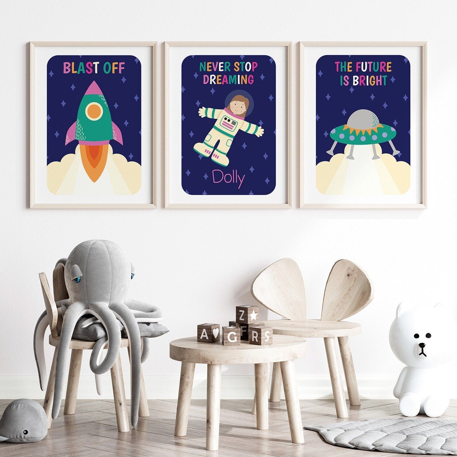 Personalised pink space print set - Dolly and Fred Designs