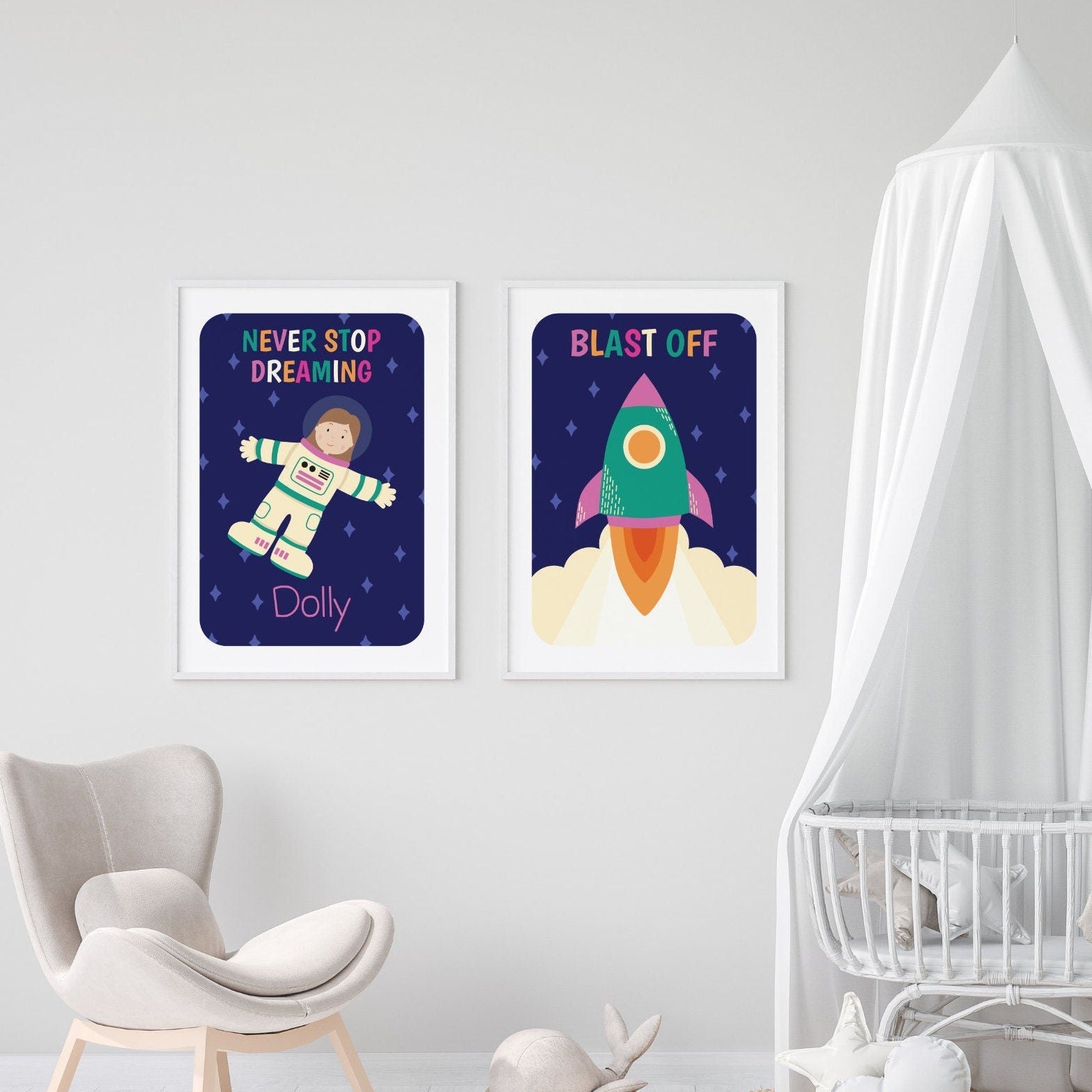 Personalised pink space print set - Dolly and Fred Designs