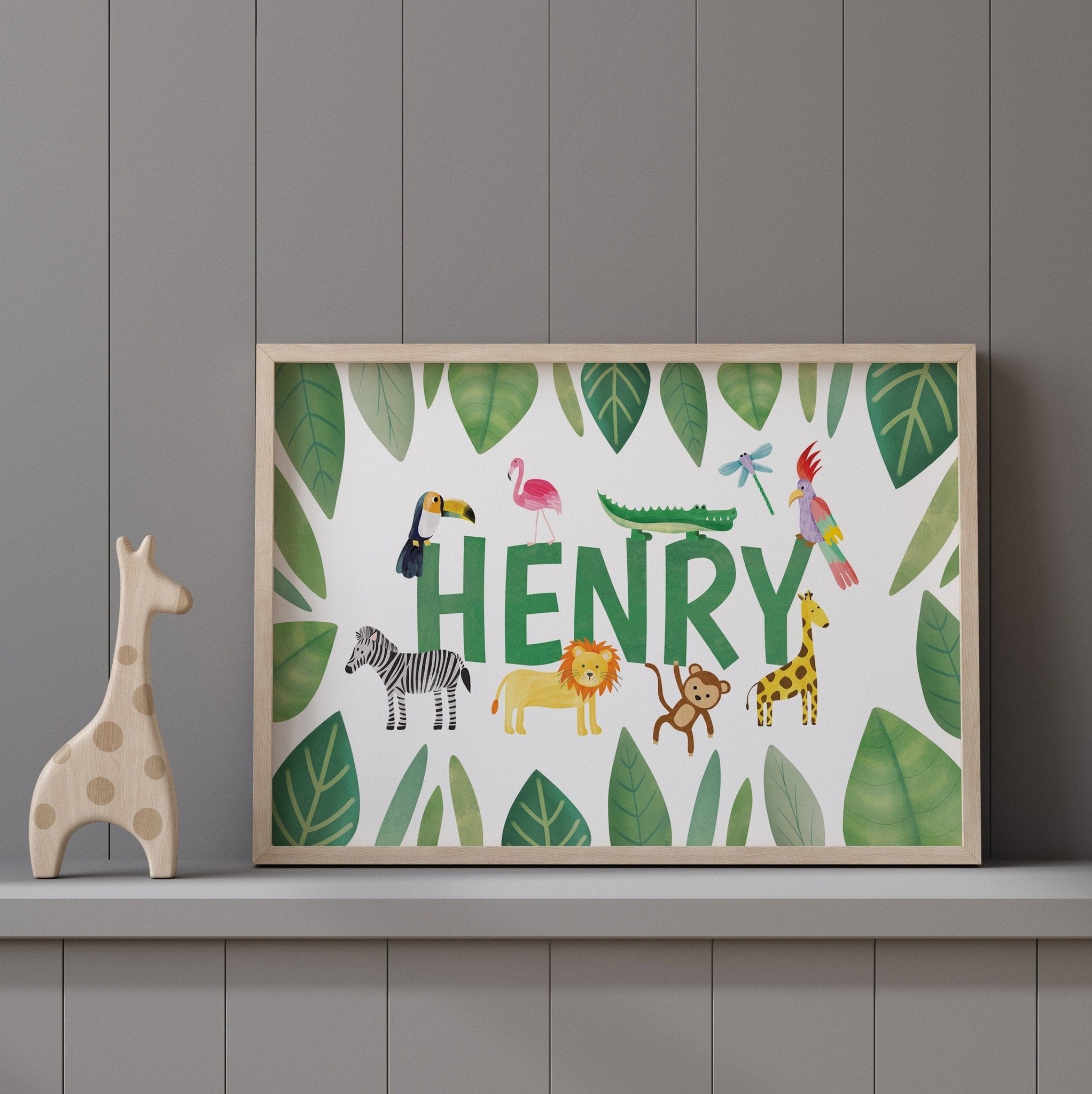 Personalised Safari Animal Name Print - Dolly and Fred Designs