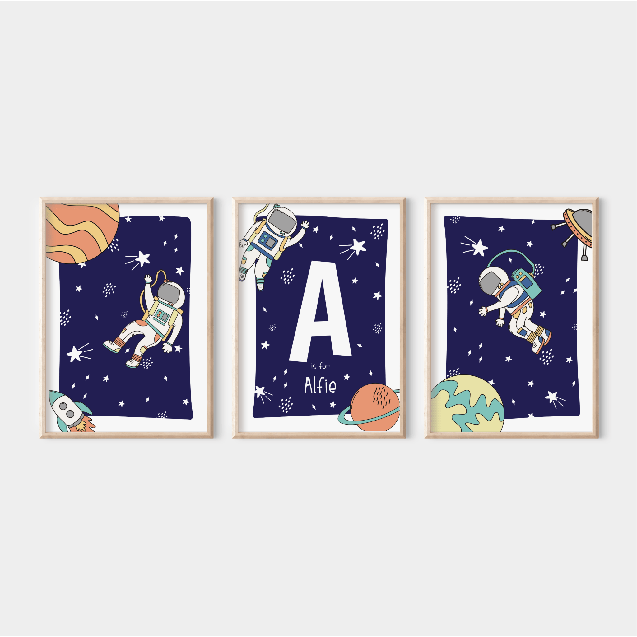 Personalised Space Print Set - Dolly and Fred Designs