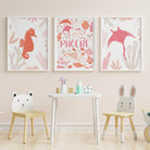 Pink and Peach Sea Animal Name Print Set - Dolly and Fred Designs