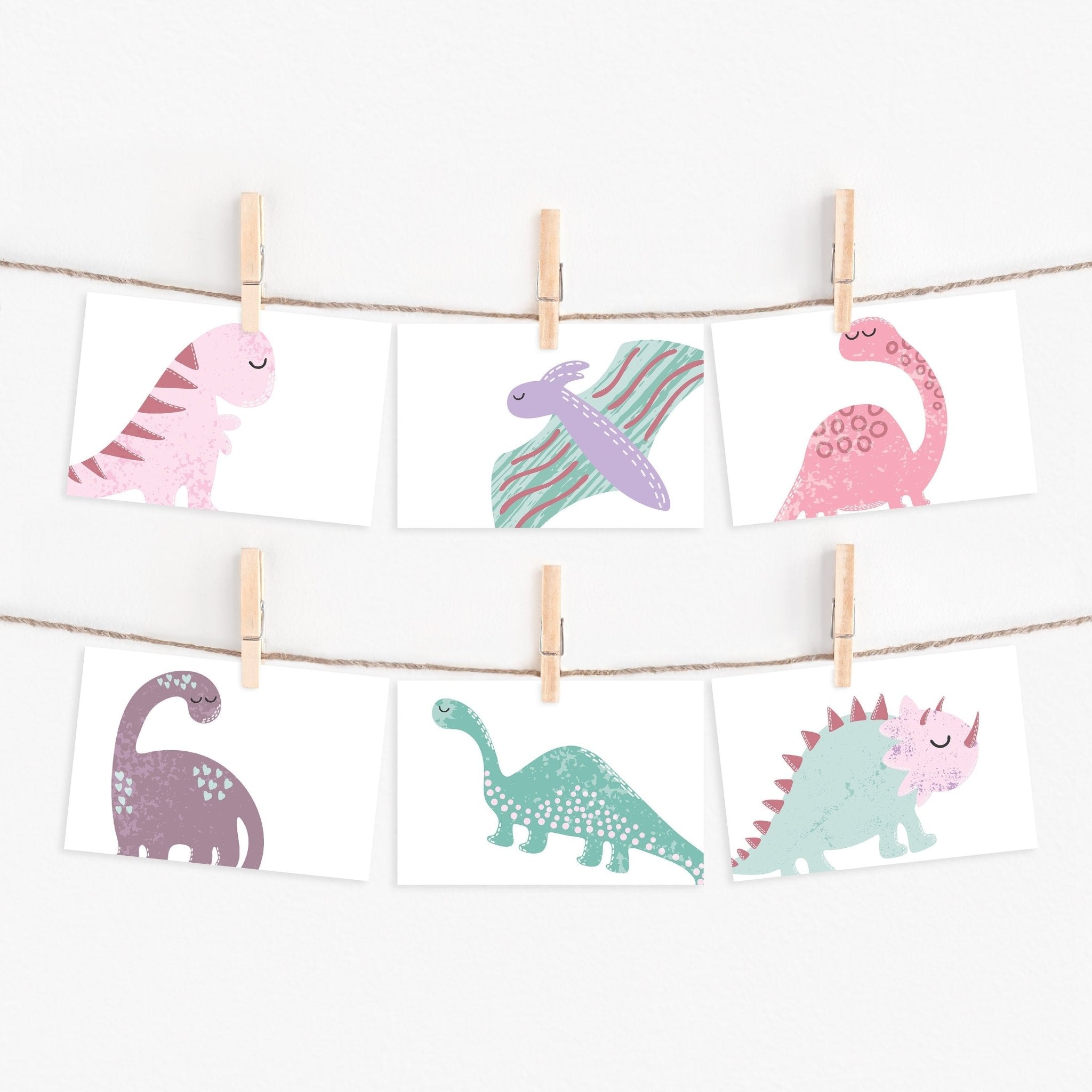 Pink and Purple Dinosaur Postcard Set - Dolly and Fred Designs