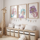 Pink and purple mermaid nursery print set - Dolly and Fred Designs