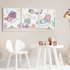 Pink and purple personalised mermaid nursery print set - Dolly and Fred Designs