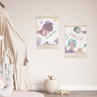 Pink and purple personalised mermaid nursery print set - Dolly and Fred Designs