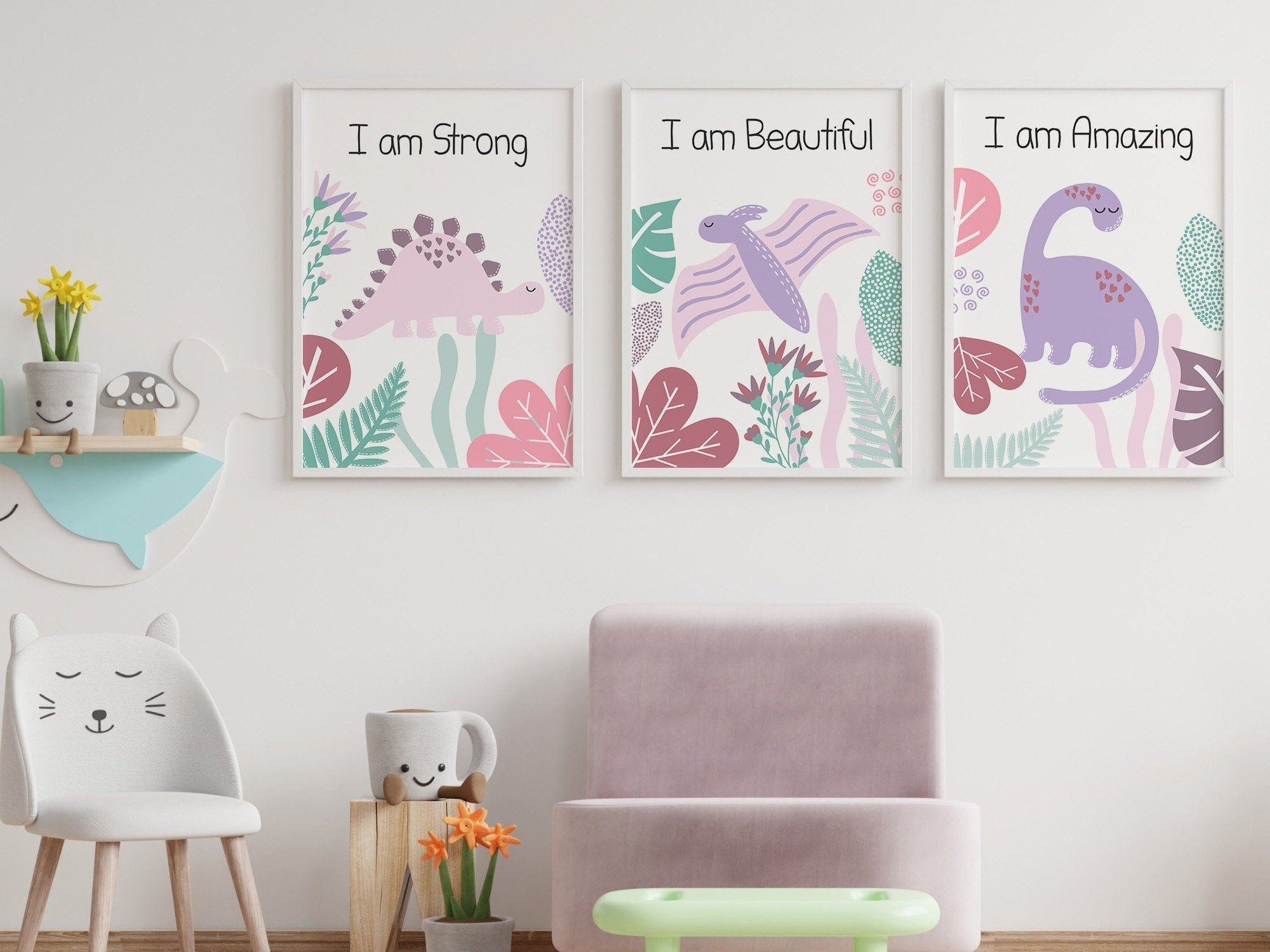 Pink Dinosaur Affirmation prints - Dolly and Fred Designs