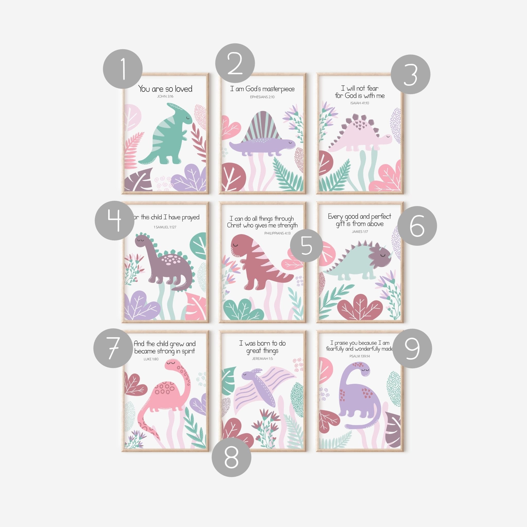 Pink Dinosaur Christian Verse Prints - Dolly and Fred Designs