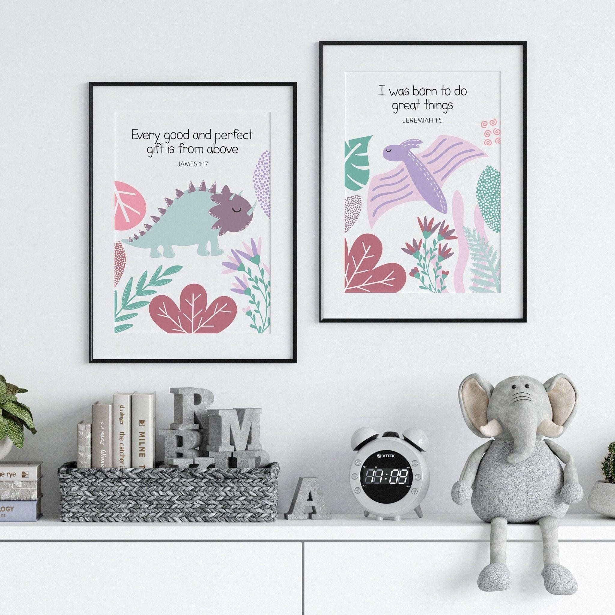 Pink Dinosaur Christian Verse Prints - Dolly and Fred Designs