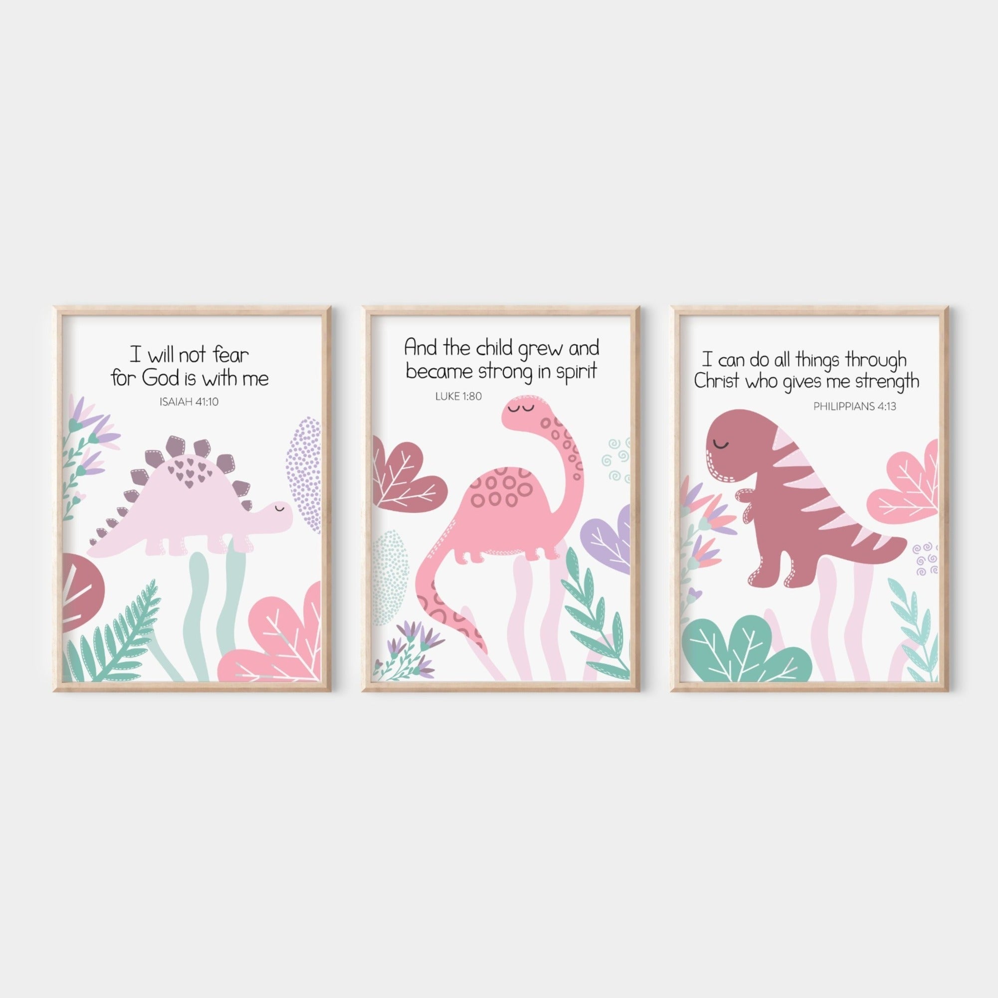 Pink Dinosaur Christian Verse Prints - Dolly and Fred Designs