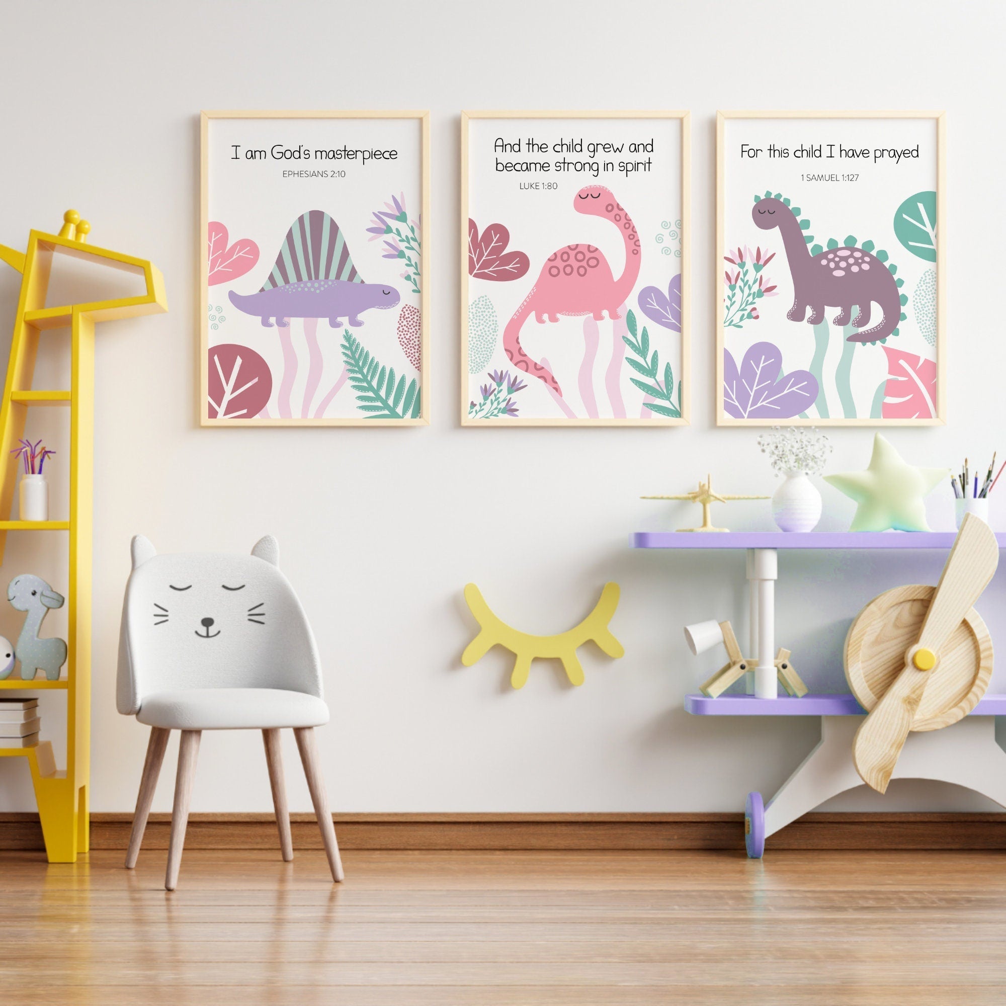 Pink Dinosaur Christian Verse Prints - Dolly and Fred Designs