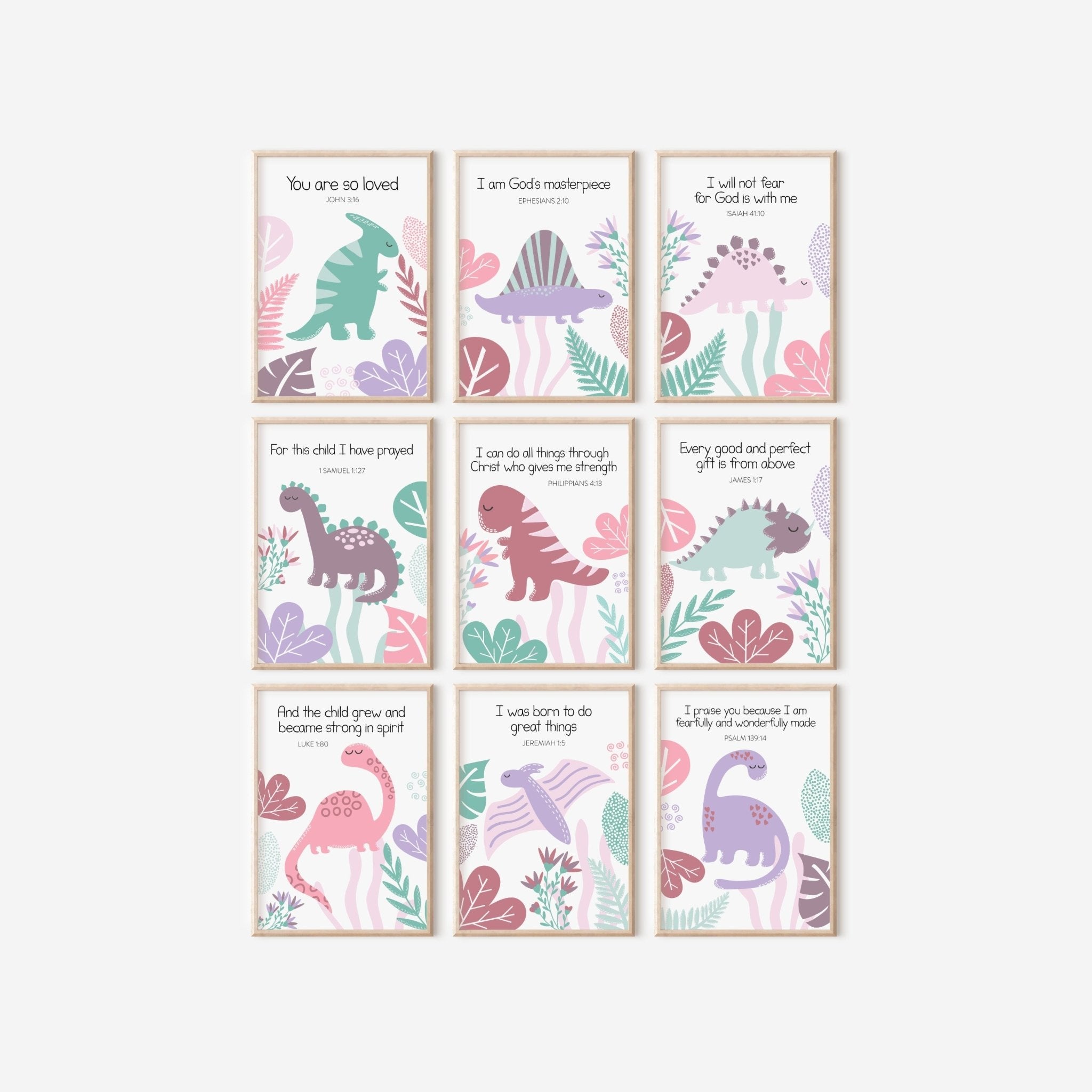 Pink Dinosaur Christian Verse Prints - Dolly and Fred Designs