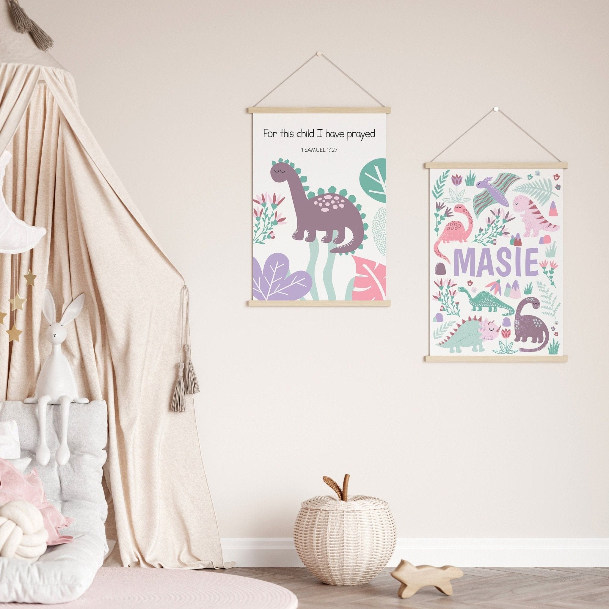 Pink Dinosaur Christian Verse Prints - Dolly and Fred Designs