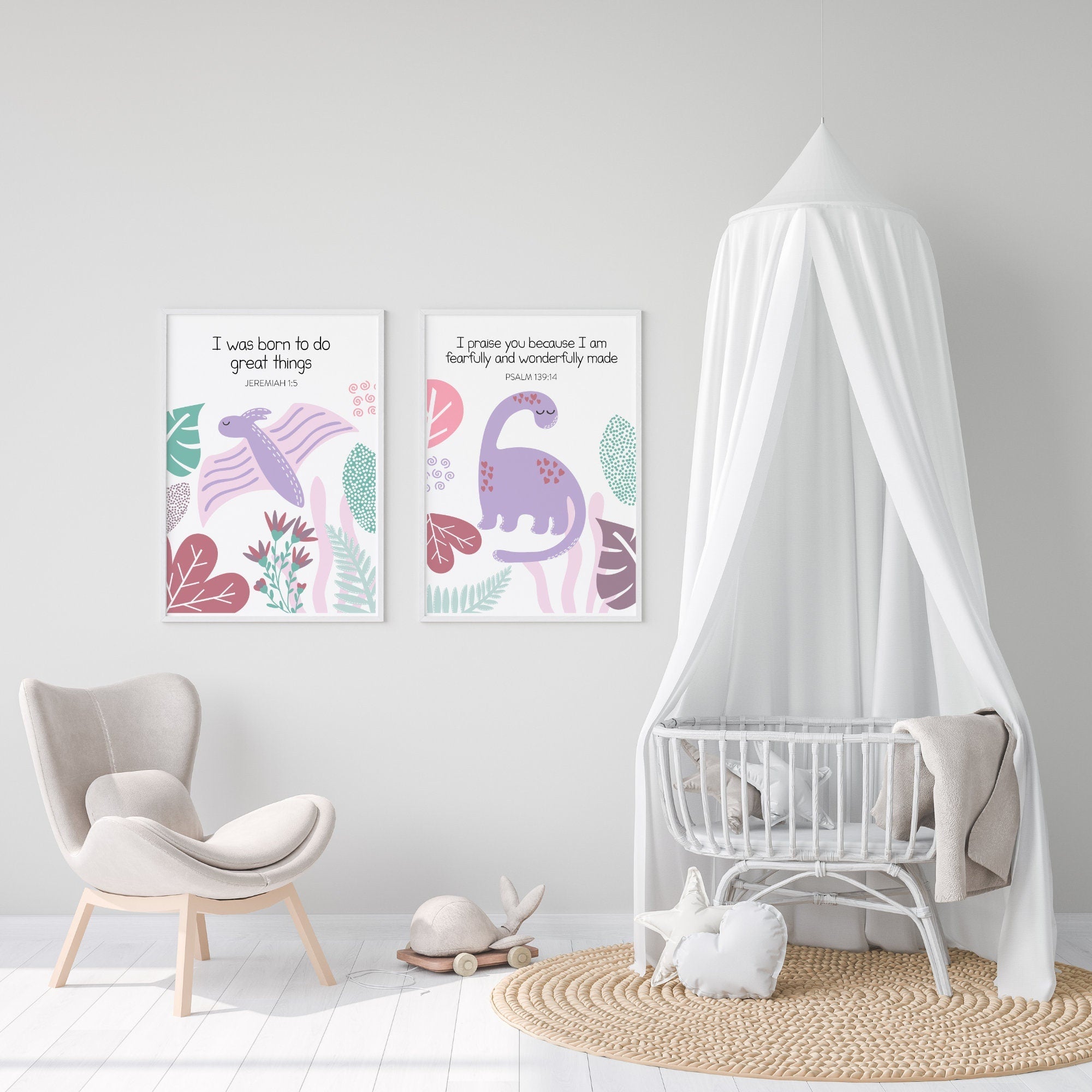 Pink Dinosaur Christian Verse Prints - Dolly and Fred Designs