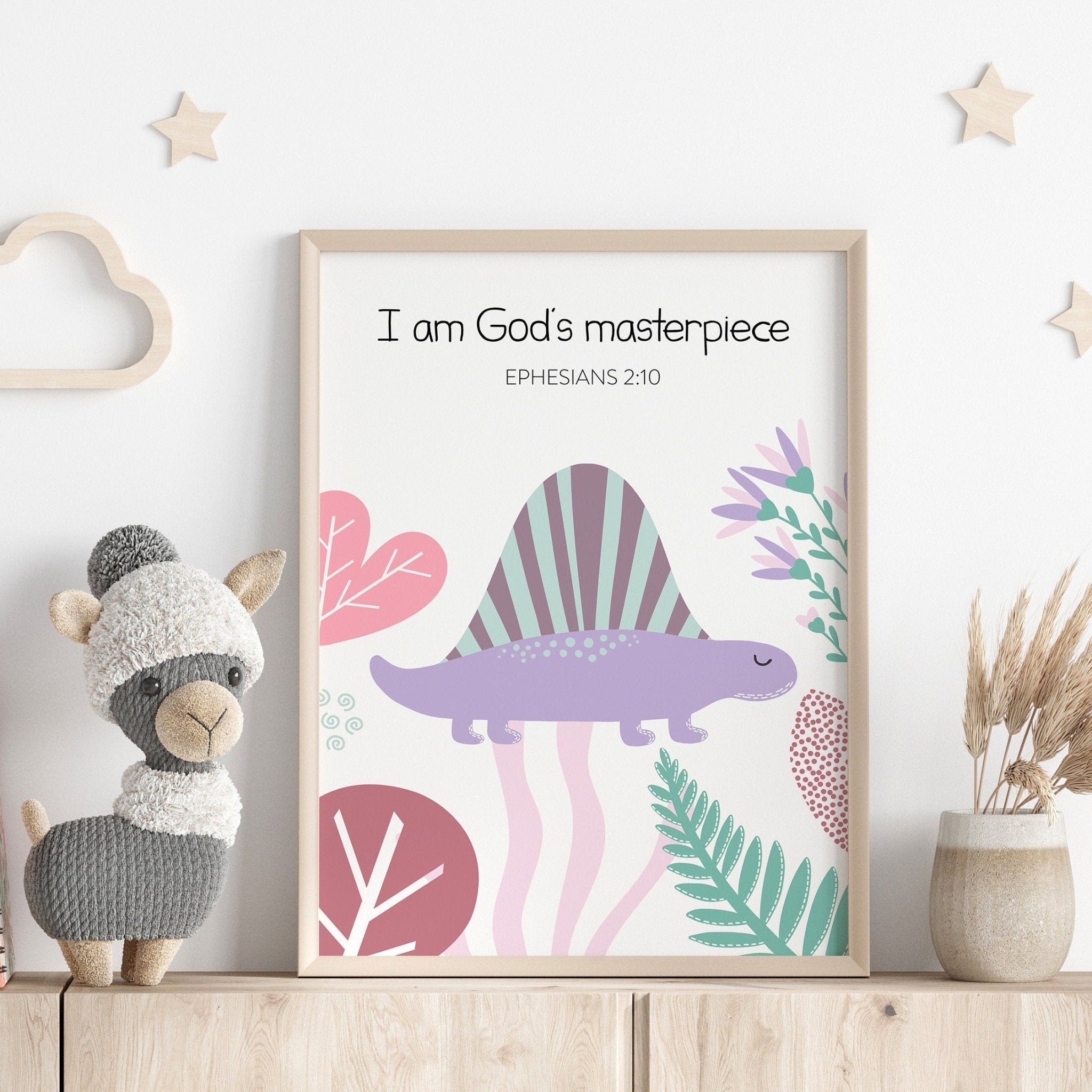 Pink Dinosaur Christian Verse Prints - Dolly and Fred Designs