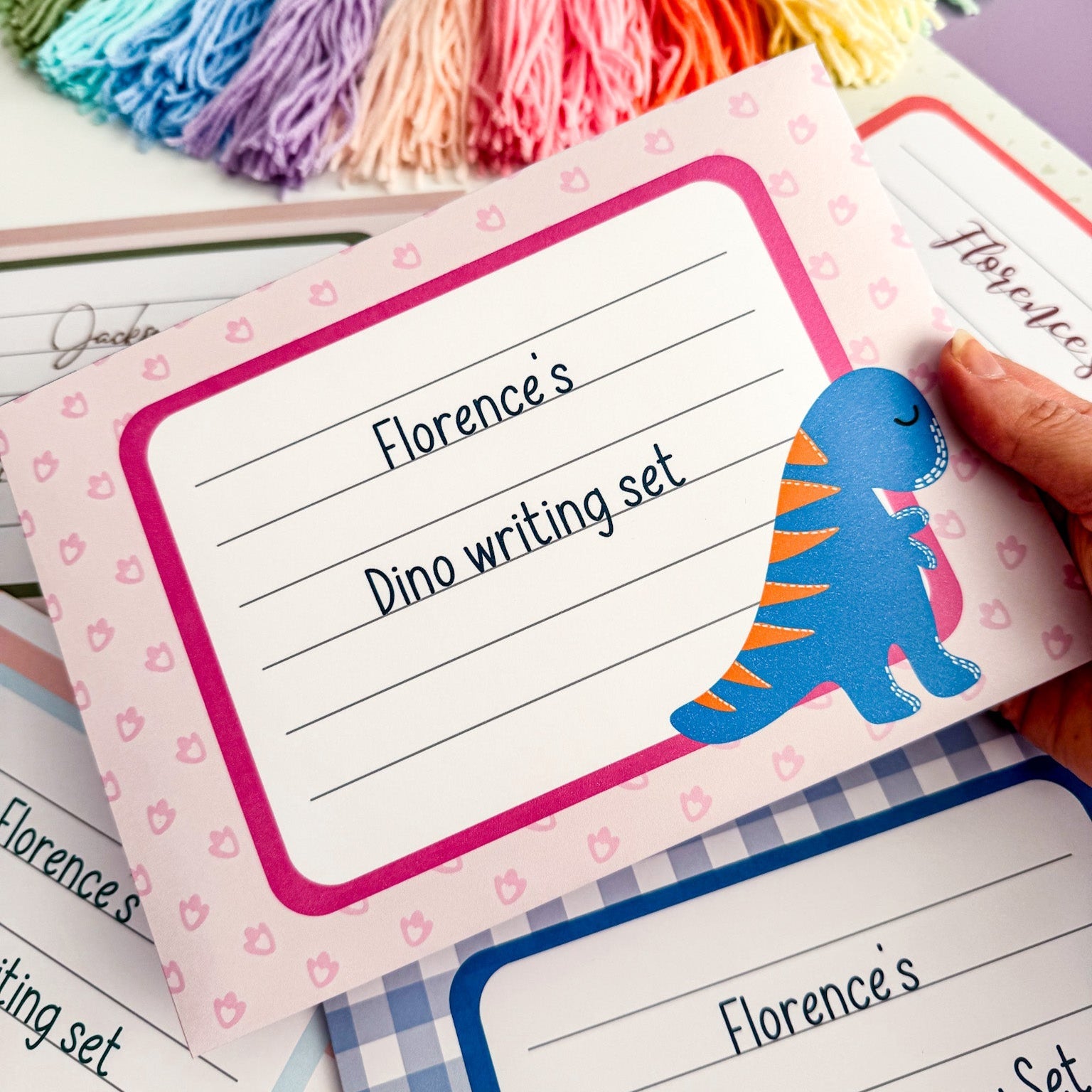 Pink Dinosaur Letter Writing Set for Kids - Dolly and Fred Designs