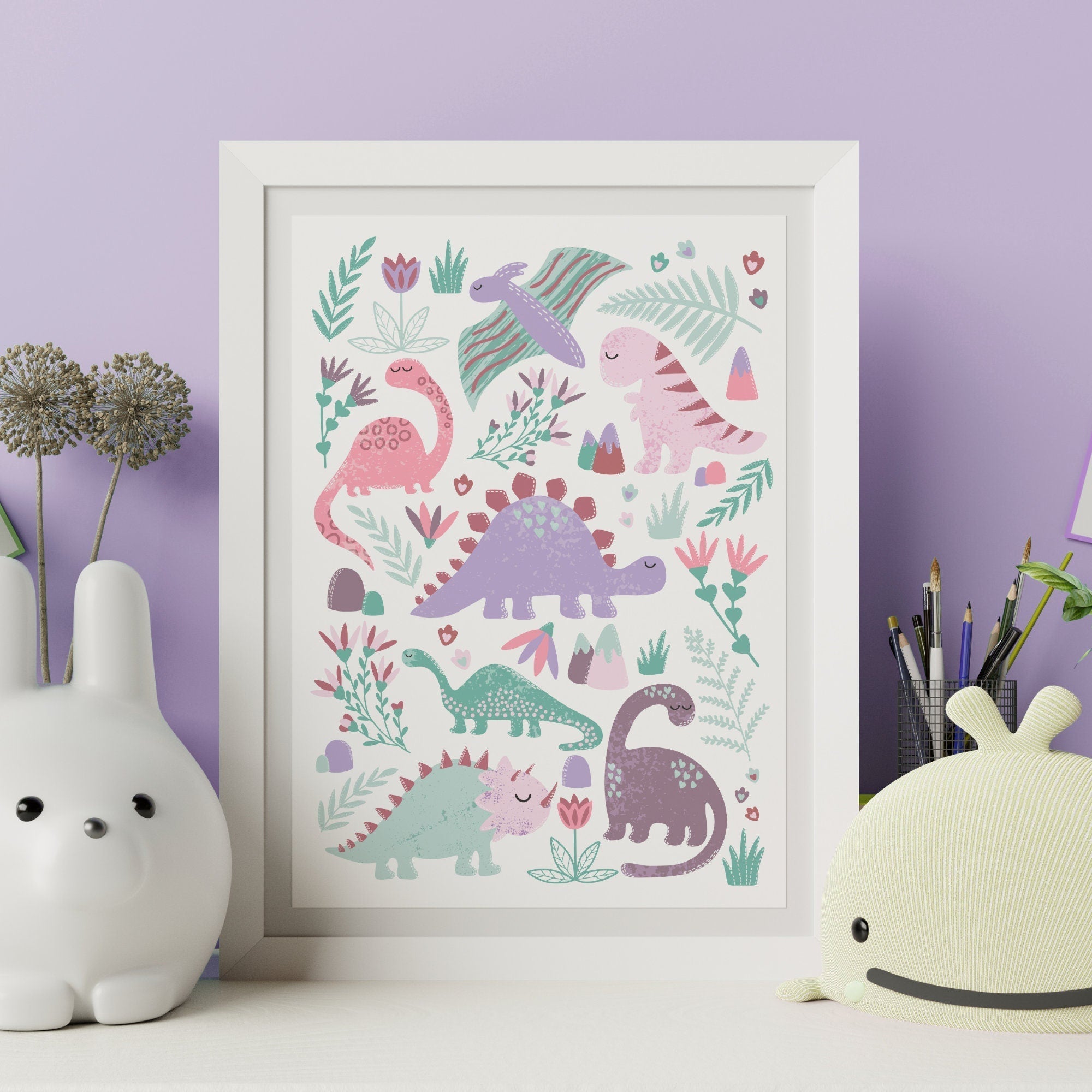 Pink Dinosaur Nursery Print - Dolly and Fred Designs