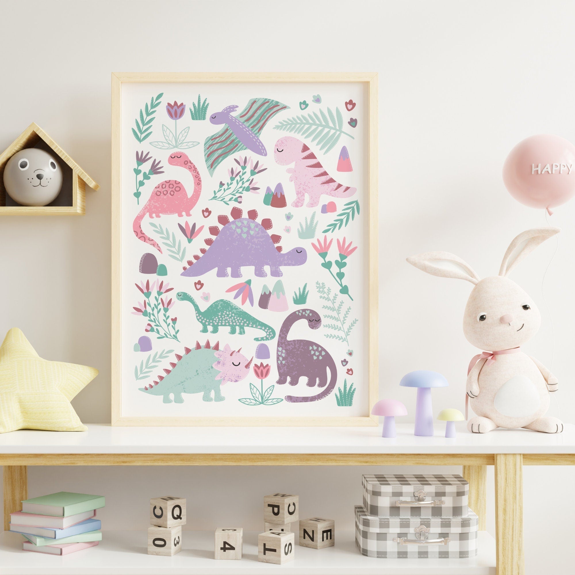 Pink Dinosaur Nursery Print - Dolly and Fred Designs