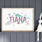 Pink Landscape Dinosaur Name Print - Dolly and Fred Designs