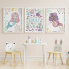 Pink mermaid nursery print set of 3 - Dolly and Fred Designs