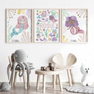 Pink mermaid nursery print set of 3 - Dolly and Fred Designs