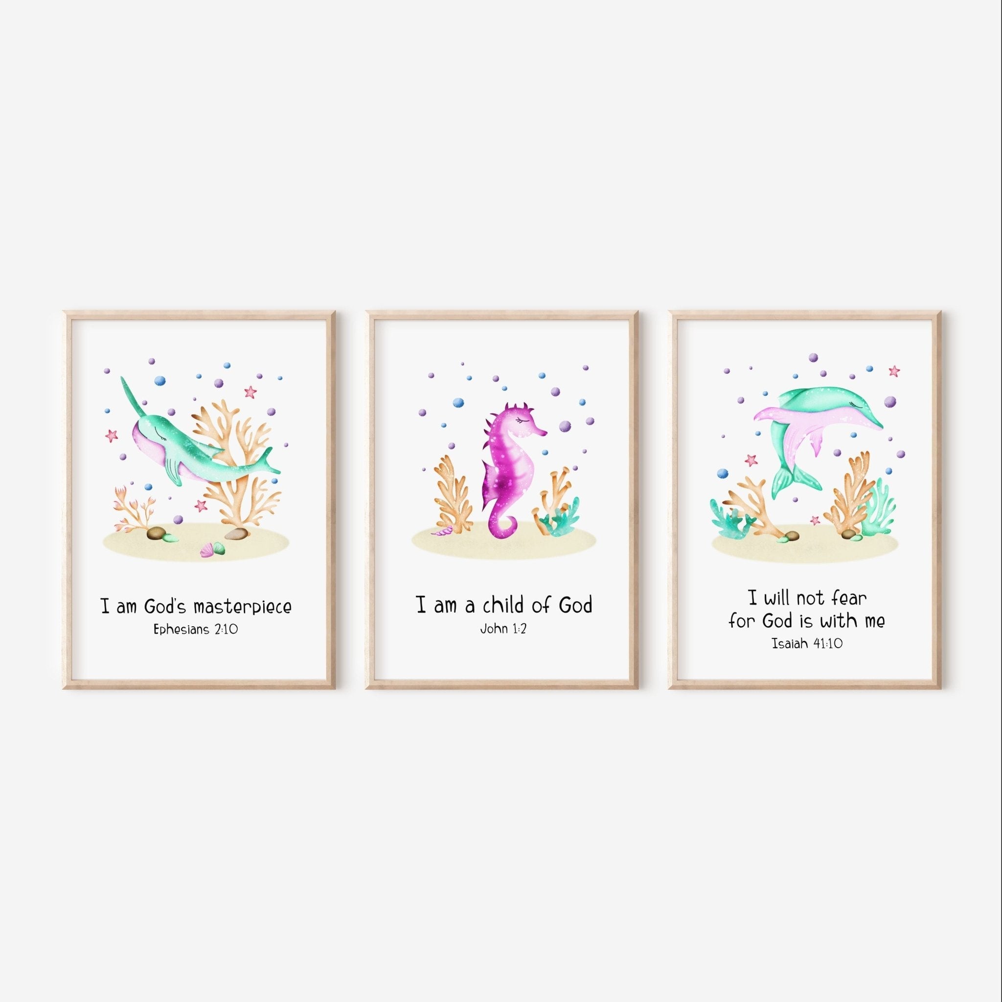 Pink Ocean Bible Verse Nursery Print set - Dolly and Fred Designs