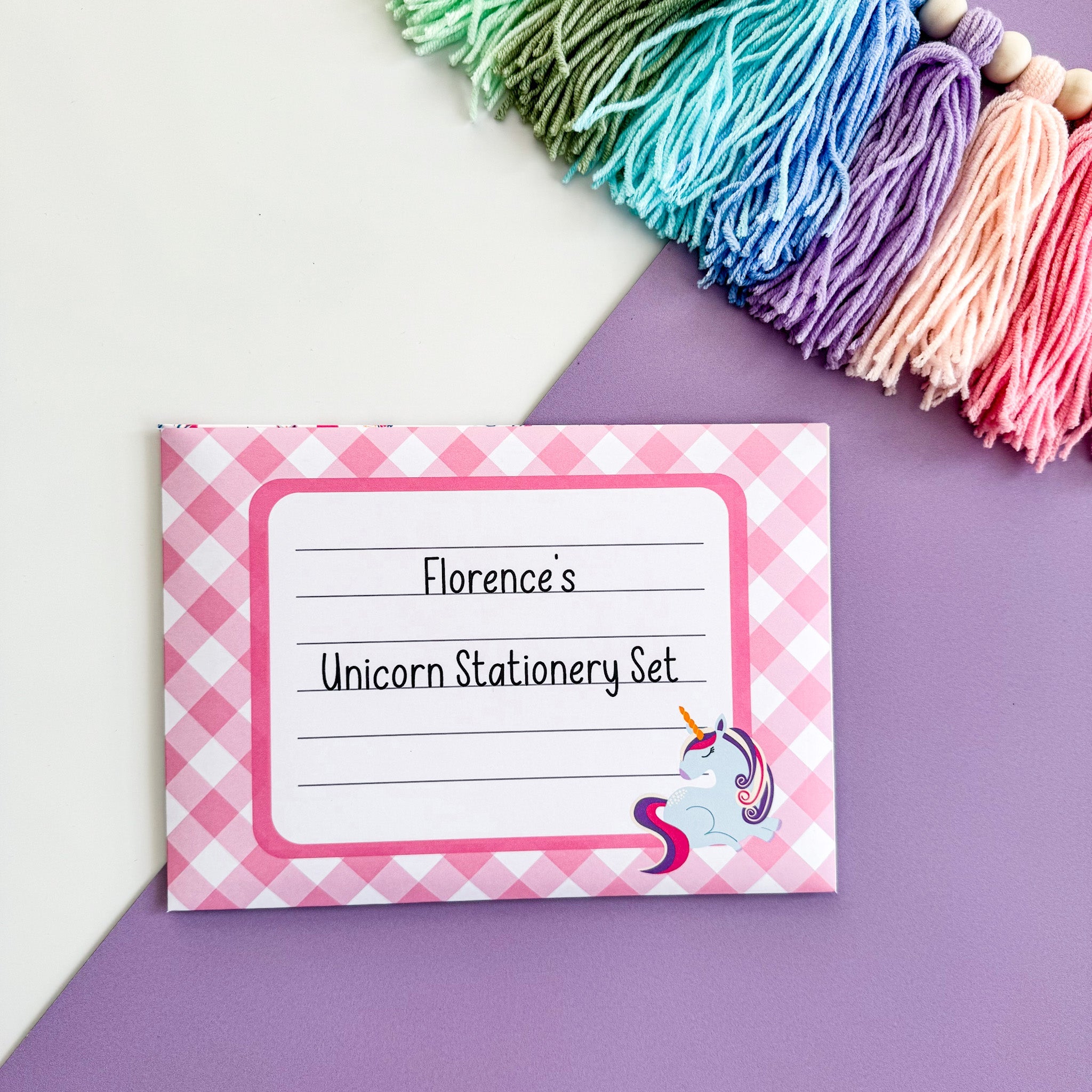 Pink Unicorn Writing Set for Children - Dolly and Fred Designs