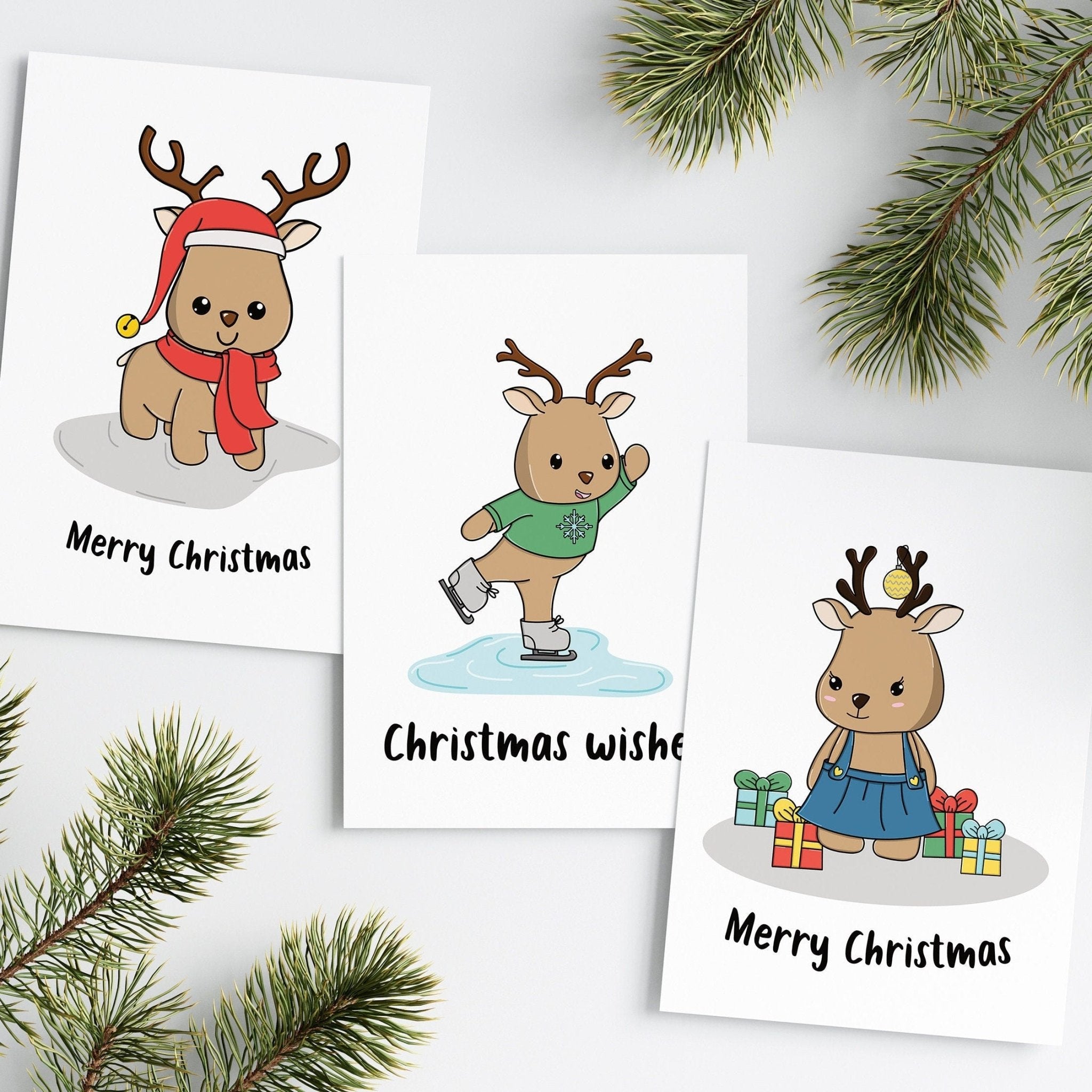 Reindeer Christmas Card Set, Pack of 5 A6 Cards - Dolly and Fred Designs