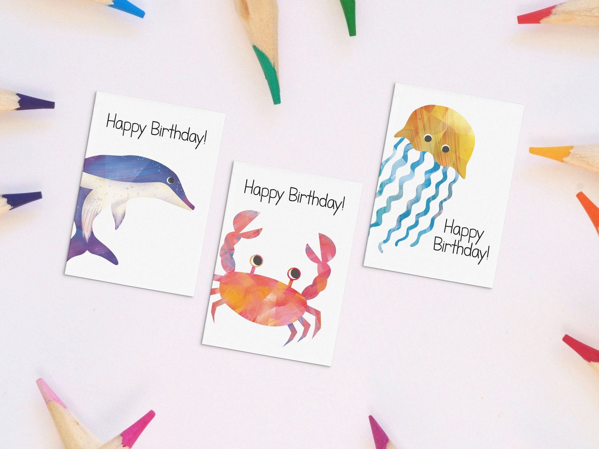 Sea Animal Themed Birthday Card Pack - Dolly and Fred Designs