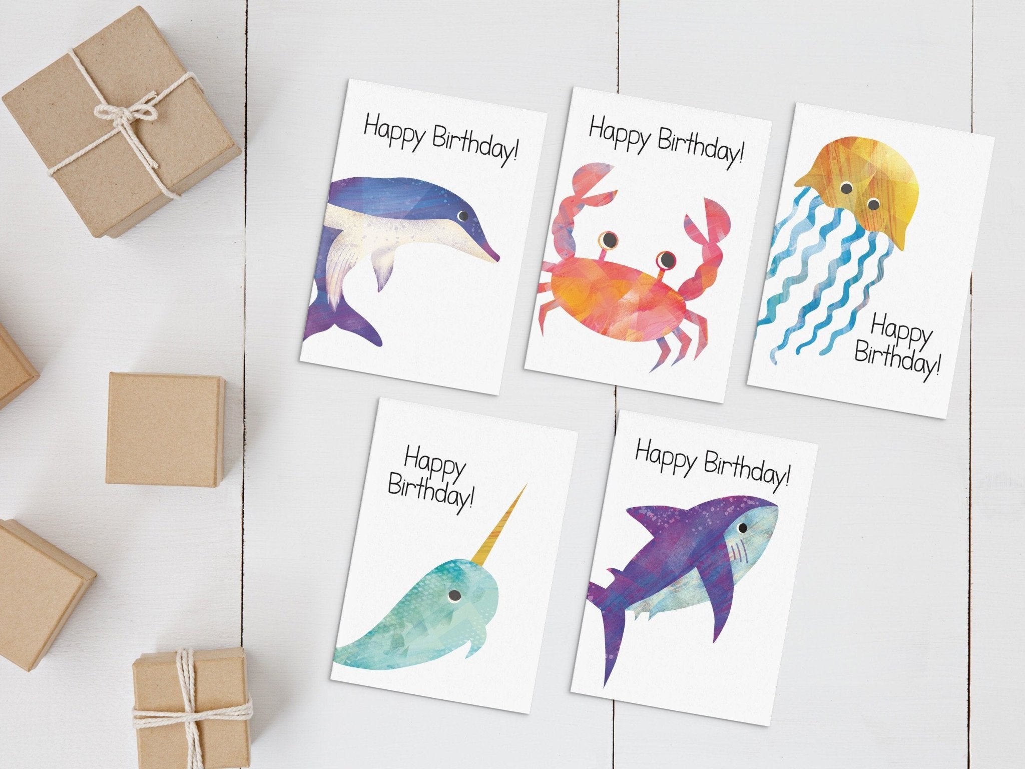 Sea Animal Themed Birthday Card Pack - Dolly and Fred Designs